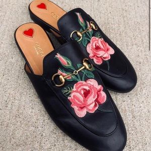 Gucci Floral Horse-Bit Embroidered Slides - Size 39.5